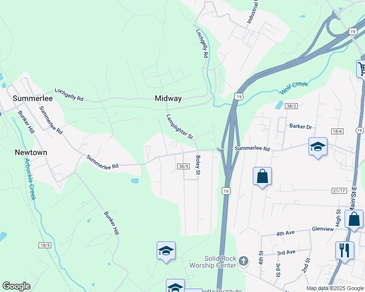 map of restaurants, bars, coffee shops, grocery stores, and more near 3323 Summerlee Road in Oak Hill