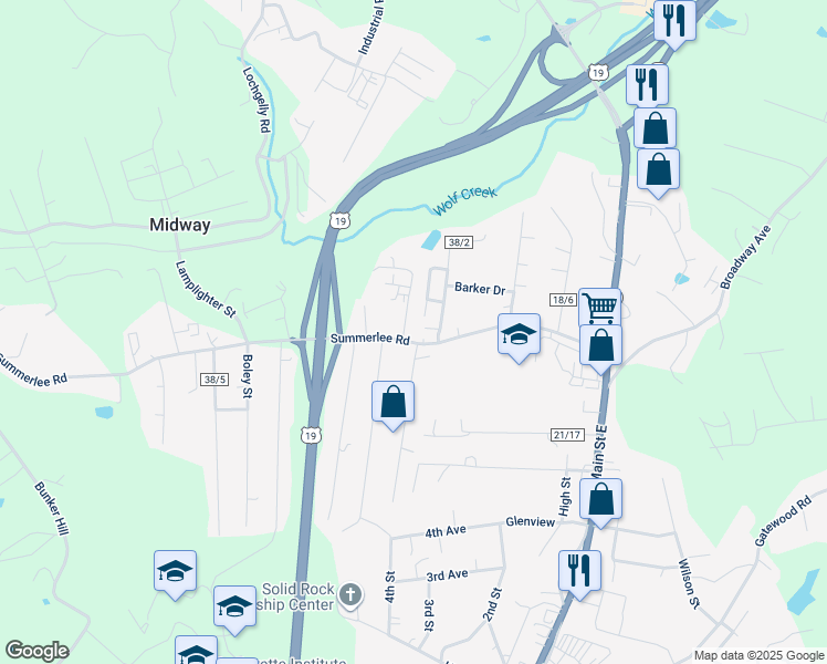 map of restaurants, bars, coffee shops, grocery stores, and more near 3738 County Route 38 in Oak Hill