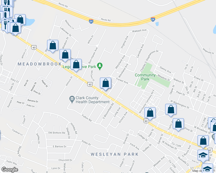 map of restaurants, bars, coffee shops, grocery stores, and more near 8 Walker Avenue in Winchester