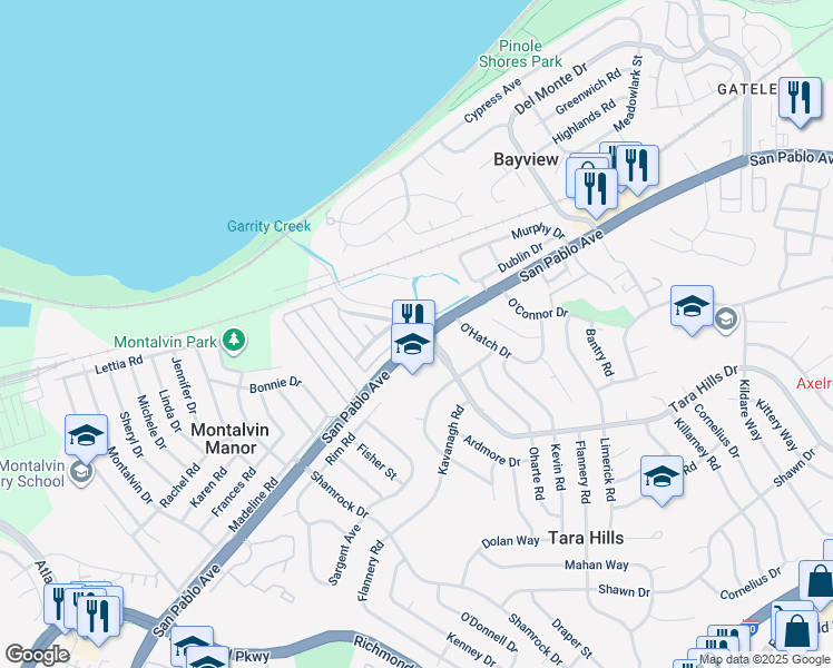 map of restaurants, bars, coffee shops, grocery stores, and more near in San Pablo