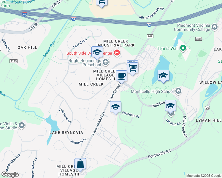 map of restaurants, bars, coffee shops, grocery stores, and more near 31 Creekside Circle in Charlottesville