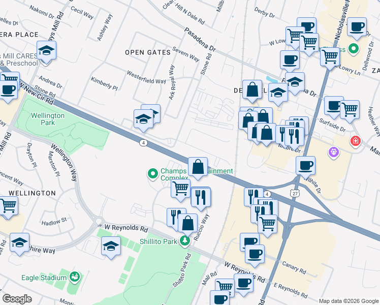 map of restaurants, bars, coffee shops, grocery stores, and more near 272 Big Run Road in Lexington