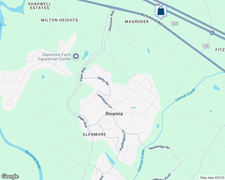map of restaurants, bars, coffee shops, grocery stores, and more near 3410 Darby Road in Keswick
