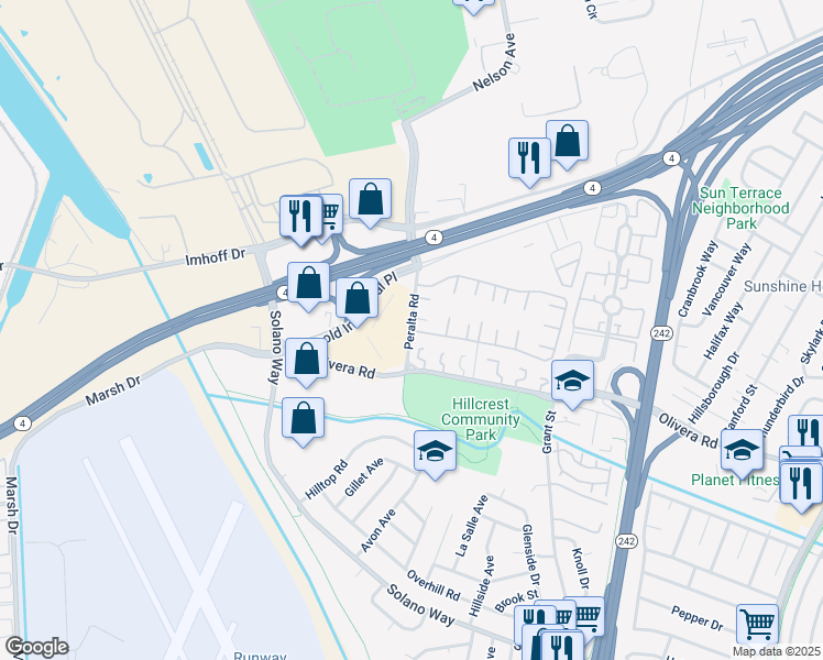 map of restaurants, bars, coffee shops, grocery stores, and more near 2000 Dalis Drive in Concord
