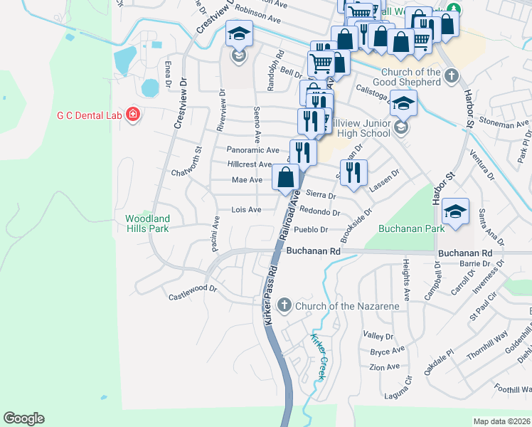 map of restaurants, bars, coffee shops, grocery stores, and more near 40 Gold Crest Court in Pittsburg