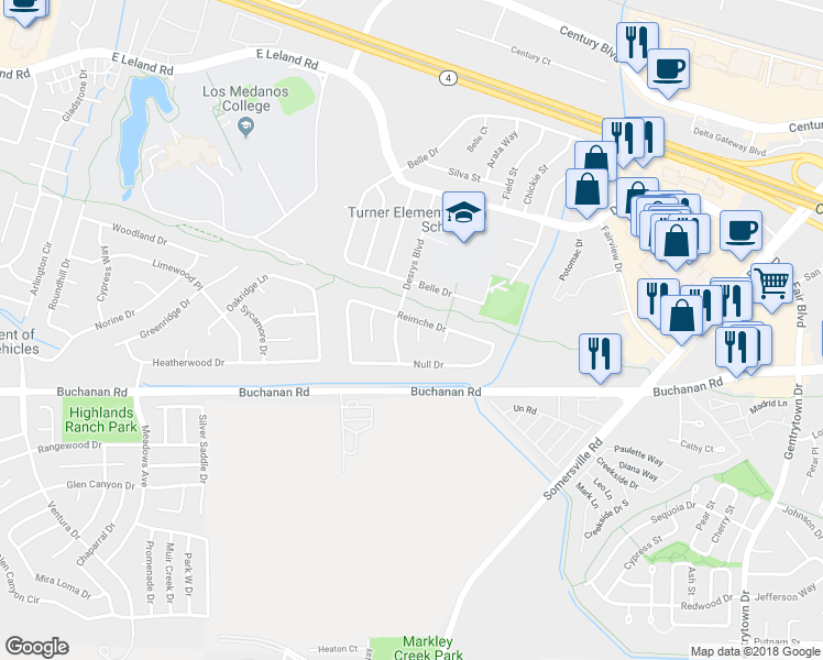 map of restaurants, bars, coffee shops, grocery stores, and more near 2604 John Glenn Court in Antioch