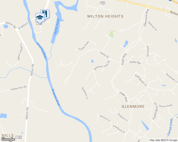 map of restaurants, bars, coffee shops, grocery stores, and more near 1324 Huntersfield Close in Keswick