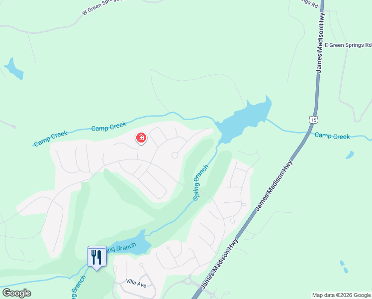 map of restaurants, bars, coffee shops, grocery stores, and more near 78 Forest Court in Gordonsville