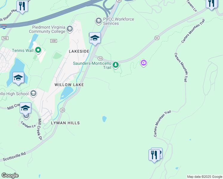 map of restaurants, bars, coffee shops, grocery stores, and more near 5th Street Southwest in Charlottesville