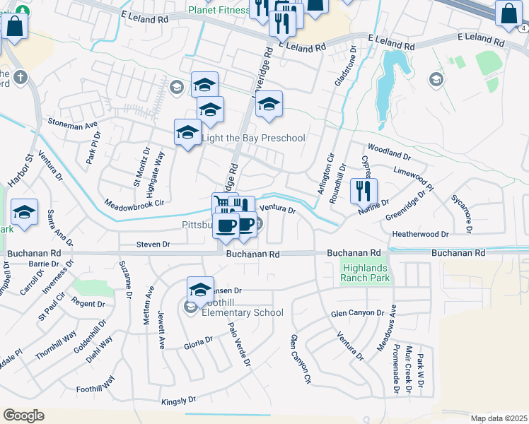 map of restaurants, bars, coffee shops, grocery stores, and more near 4098 Sandra Circle in Pittsburg