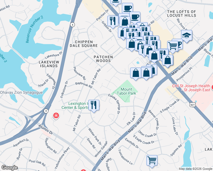 map of restaurants, bars, coffee shops, grocery stores, and more near 457 Windfield Place in Lexington