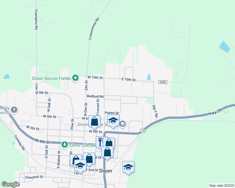 map of restaurants, bars, coffee shops, grocery stores, and more near 106 East Barnett Street in Dixon