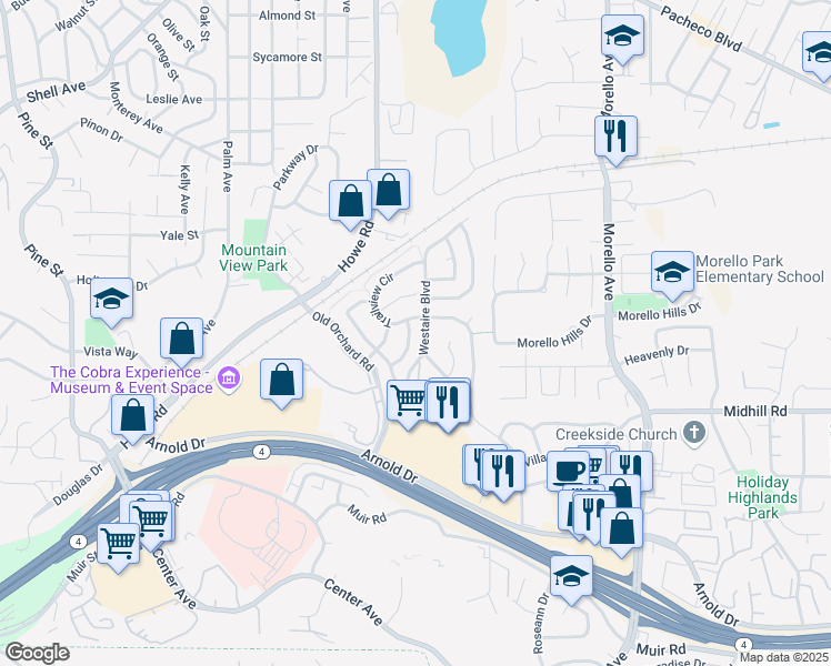 map of restaurants, bars, coffee shops, grocery stores, and more near 418 Trailhead Way in Martinez