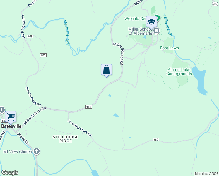 map of restaurants, bars, coffee shops, grocery stores, and more near 1665 Miller School Road in Charlottesville