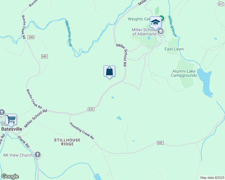 map of restaurants, bars, coffee shops, grocery stores, and more near 1665 Miller School Road in Charlottesville