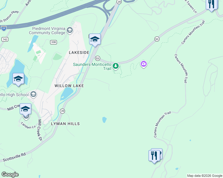 map of restaurants, bars, coffee shops, grocery stores, and more near 1179 Scottsville Road in Charlottesville
