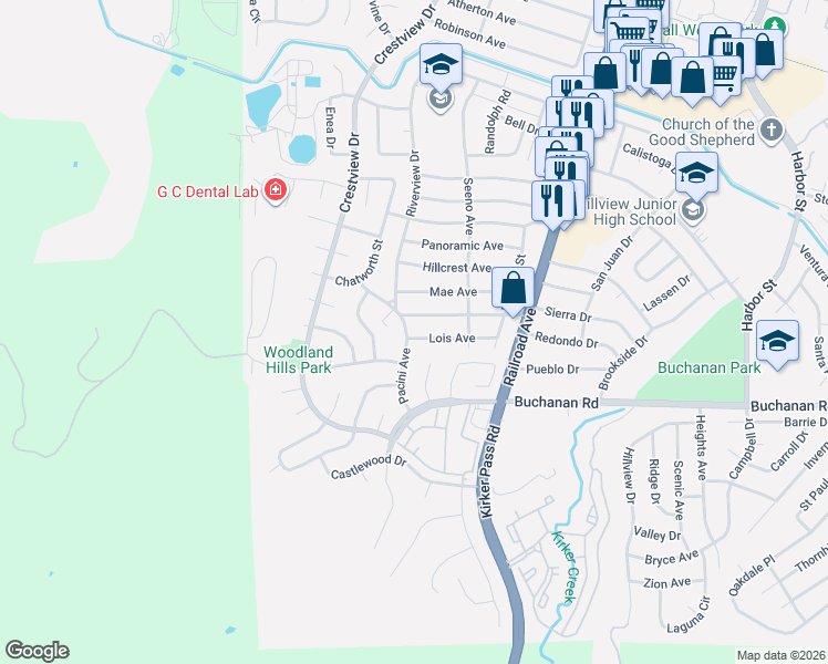 map of restaurants, bars, coffee shops, grocery stores, and more near 30 Sunnyhill Way in Pittsburg
