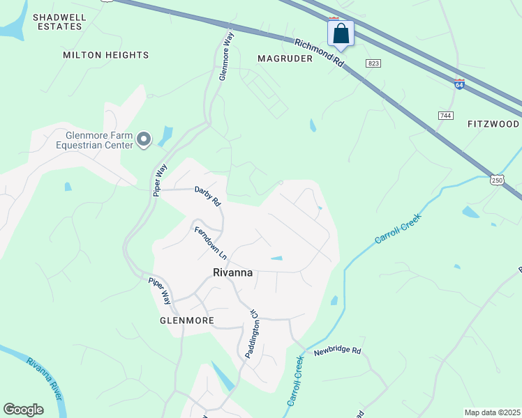 map of restaurants, bars, coffee shops, grocery stores, and more near 2397 Pendower Lane in Keswick