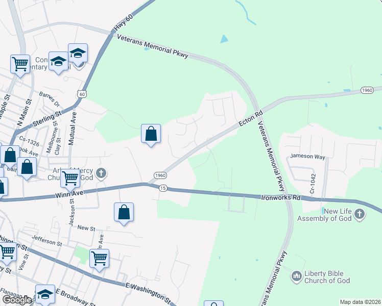 map of restaurants, bars, coffee shops, grocery stores, and more near Ecton Road in Winchester