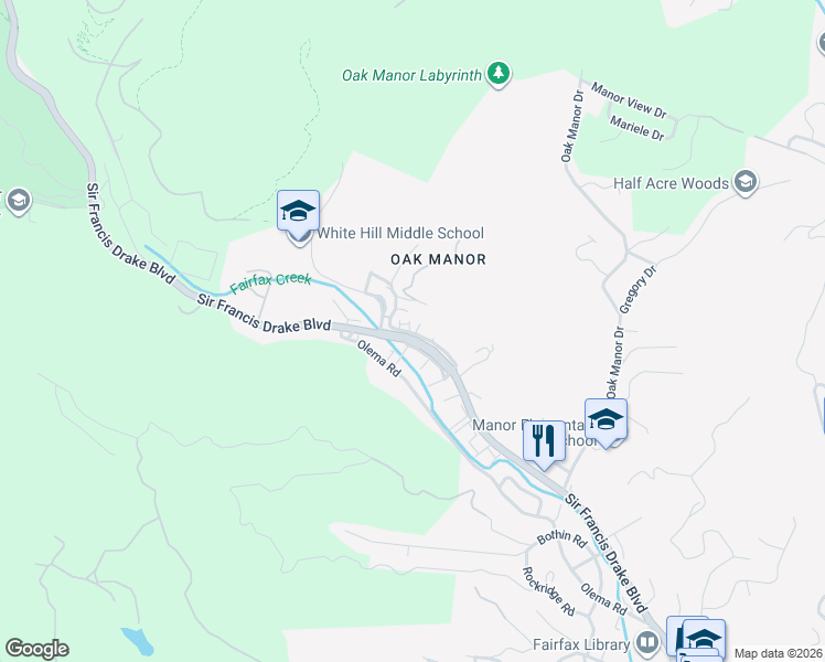 map of restaurants, bars, coffee shops, grocery stores, and more near 1 Deuce Court in Fairfax