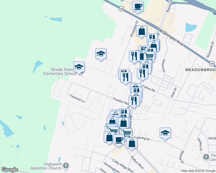 map of restaurants, bars, coffee shops, grocery stores, and more near 132 Bane Place in Winchester