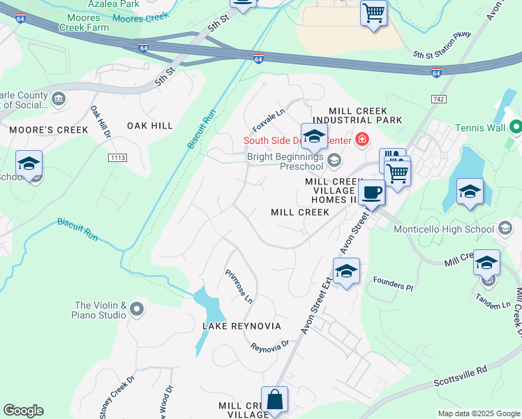 map of restaurants, bars, coffee shops, grocery stores, and more near 1279 Quail Crossing in Charlottesville
