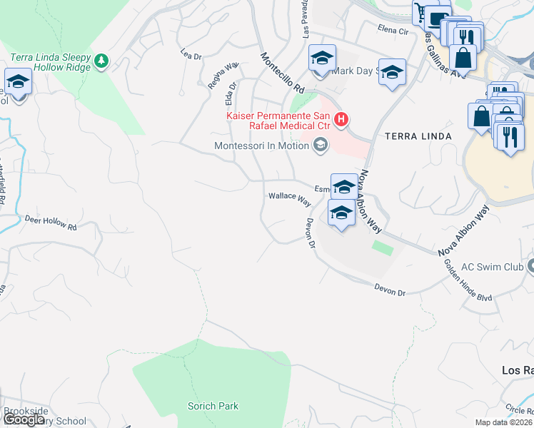map of restaurants, bars, coffee shops, grocery stores, and more near 816 Tamarack Drive in San Rafael