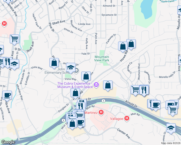 map of restaurants, bars, coffee shops, grocery stores, and more near 304 Lodgepole Court in Martinez