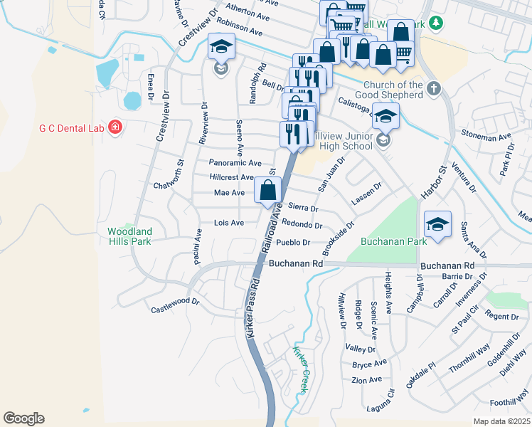 map of restaurants, bars, coffee shops, grocery stores, and more near 193 Ramona Street in Pittsburg