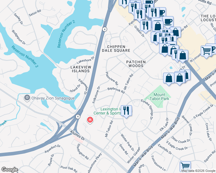 map of restaurants, bars, coffee shops, grocery stores, and more near 513 Folkstone Drive in Lexington