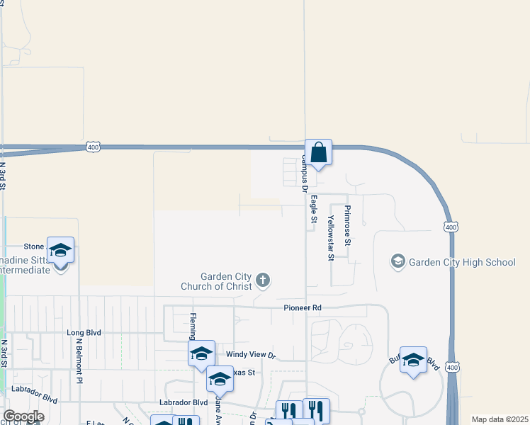 map of restaurants, bars, coffee shops, grocery stores, and more near 2000 Short Grass Street in Garden City