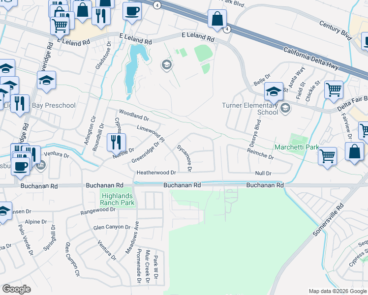 map of restaurants, bars, coffee shops, grocery stores, and more near 1904 Oakridge Lane in Pittsburg