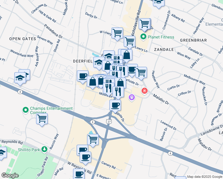 map of restaurants, bars, coffee shops, grocery stores, and more near 2483 Nicholasville Road in Lexington