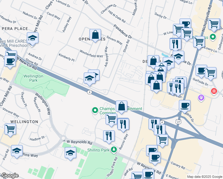 map of restaurants, bars, coffee shops, grocery stores, and more near 299 Big Run Road in Lexington