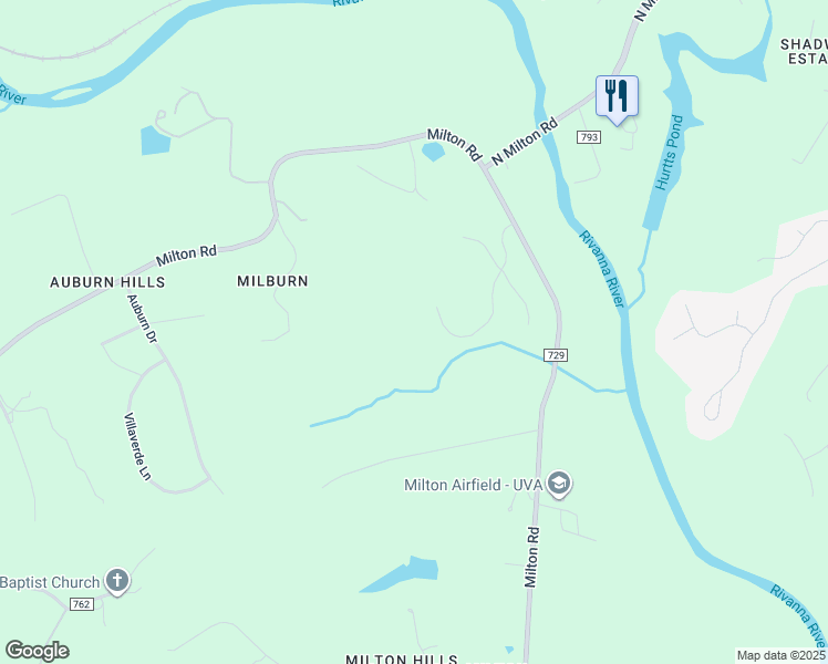 map of restaurants, bars, coffee shops, grocery stores, and more near 3025 Milton Village Lane in Charlottesville
