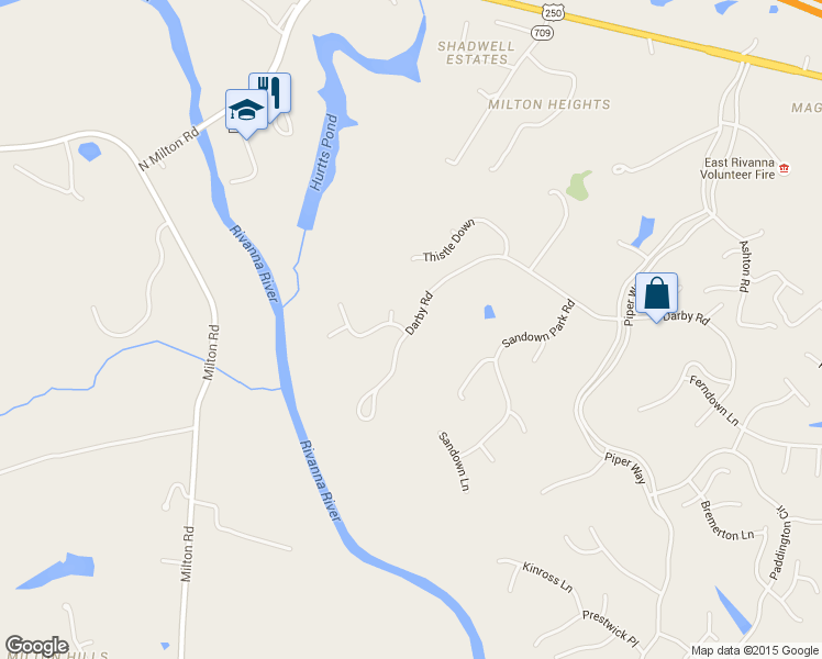 map of restaurants, bars, coffee shops, grocery stores, and more near 3117 Darby Road in Keswick