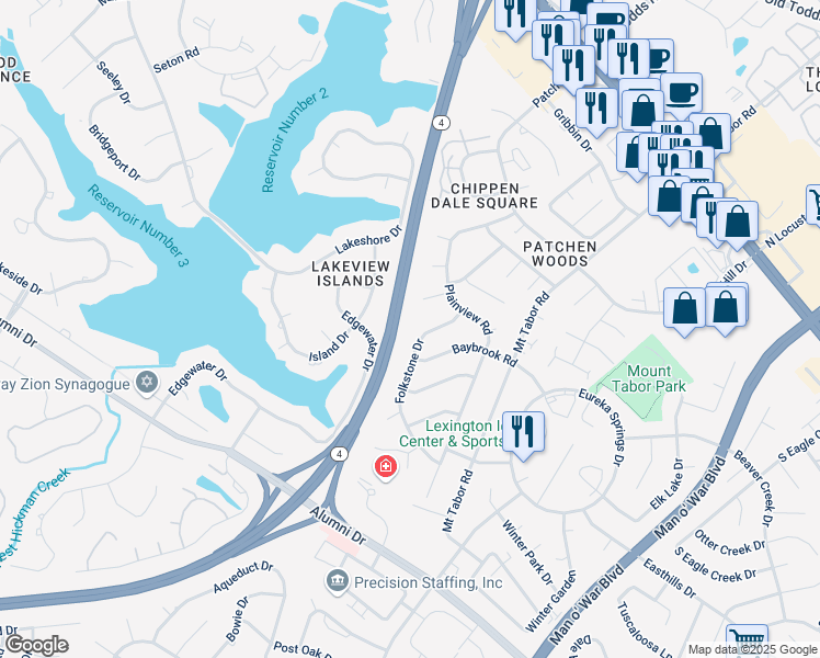 map of restaurants, bars, coffee shops, grocery stores, and more near 533 Folkstone Drive in Lexington