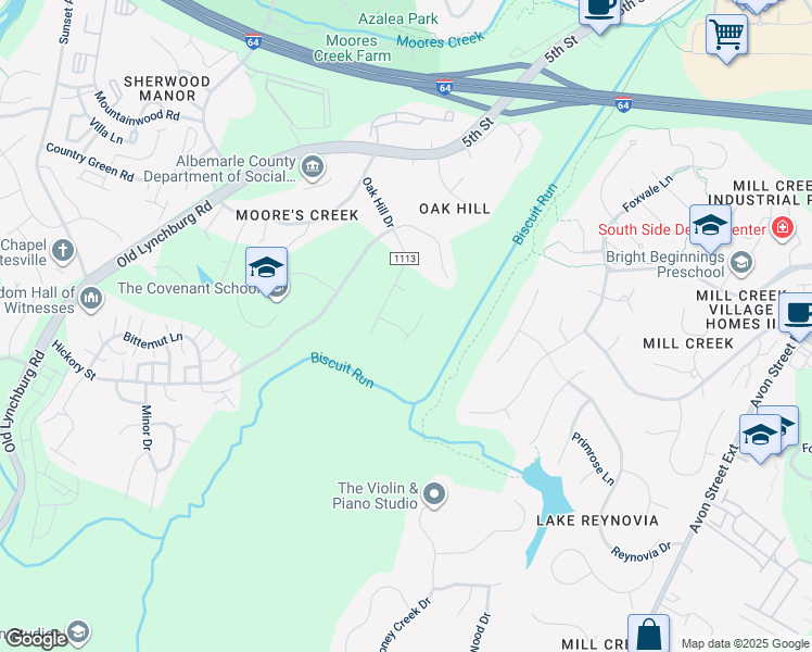 map of restaurants, bars, coffee shops, grocery stores, and more near 1432 Maymont Court in Charlottesville