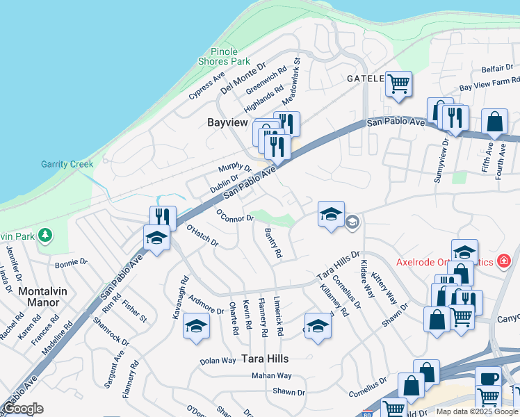 map of restaurants, bars, coffee shops, grocery stores, and more near 516 Dursey Drive in Pinole