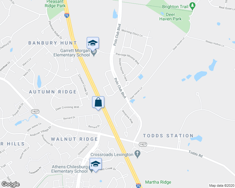 map of restaurants, bars, coffee shops, grocery stores, and more near 1184 Brick House Lane in Lexington