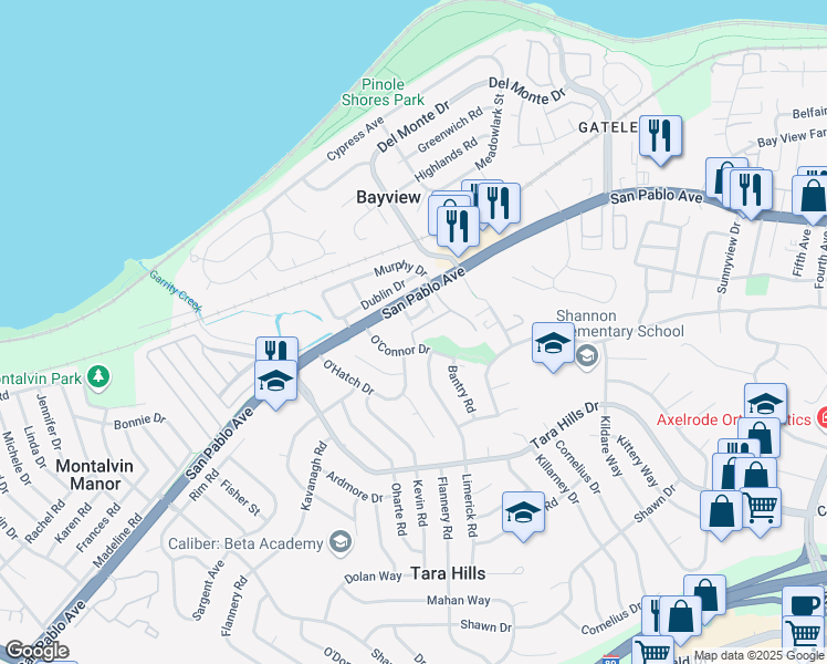 map of restaurants, bars, coffee shops, grocery stores, and more near 903 Waterford Place in Pinole