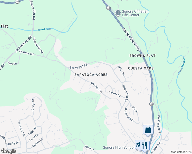 map of restaurants, bars, coffee shops, grocery stores, and more near 20891 Uncle Toms Drive in Sonora