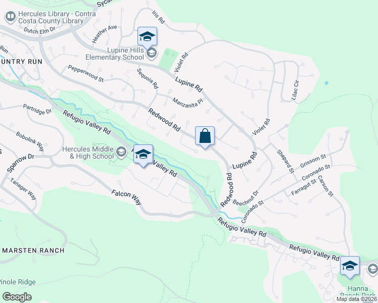 map of restaurants, bars, coffee shops, grocery stores, and more near 166 Maple Ct in Hercules