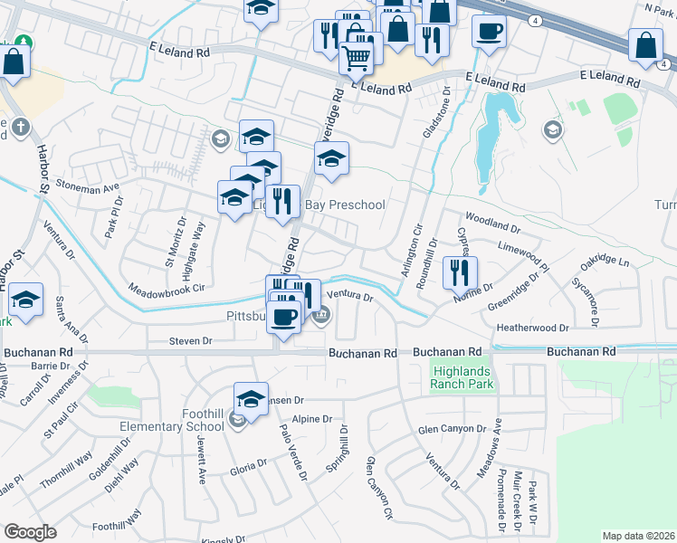 map of restaurants, bars, coffee shops, grocery stores, and more near 3027 Peppermill Circle in Pittsburg