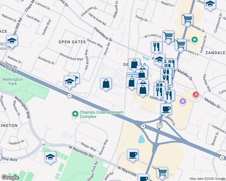map of restaurants, bars, coffee shops, grocery stores, and more near in Lexington