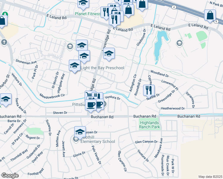 map of restaurants, bars, coffee shops, grocery stores, and more near 3021 Peppermill Circle in Pittsburg