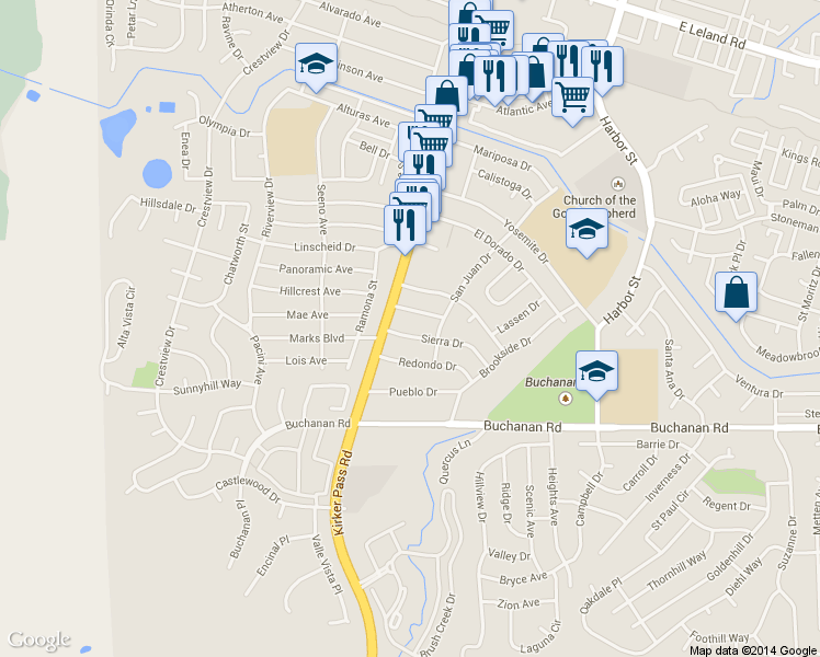 map of restaurants, bars, coffee shops, grocery stores, and more near 147 Sierra Dr in Pittsburg