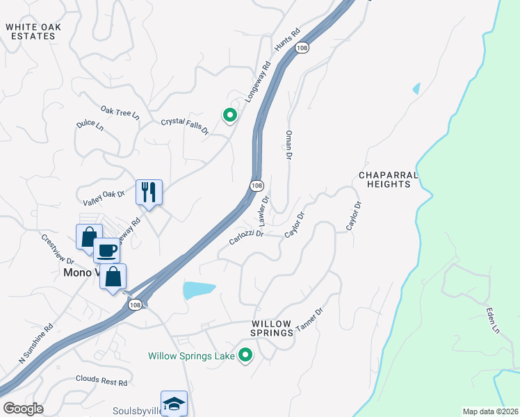 map of restaurants, bars, coffee shops, grocery stores, and more near 20872 Lawler Dr in Soulsbyville