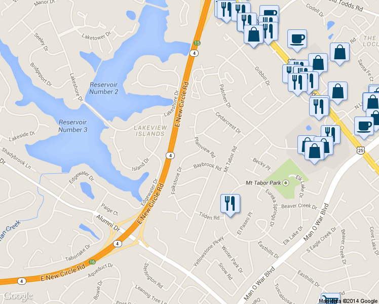 map of restaurants, bars, coffee shops, grocery stores, and more near 513 Folkstone Drive in Lexington