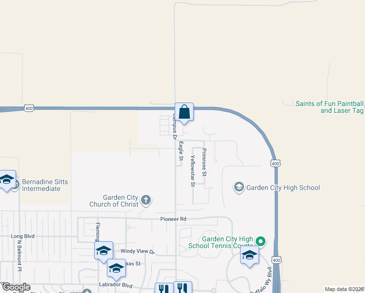 map of restaurants, bars, coffee shops, grocery stores, and more near 3322 Eagle Street in Garden City